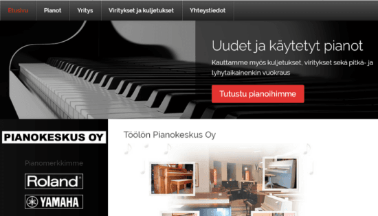 Pianokeskus Oy nettisivun kuvakaappaus